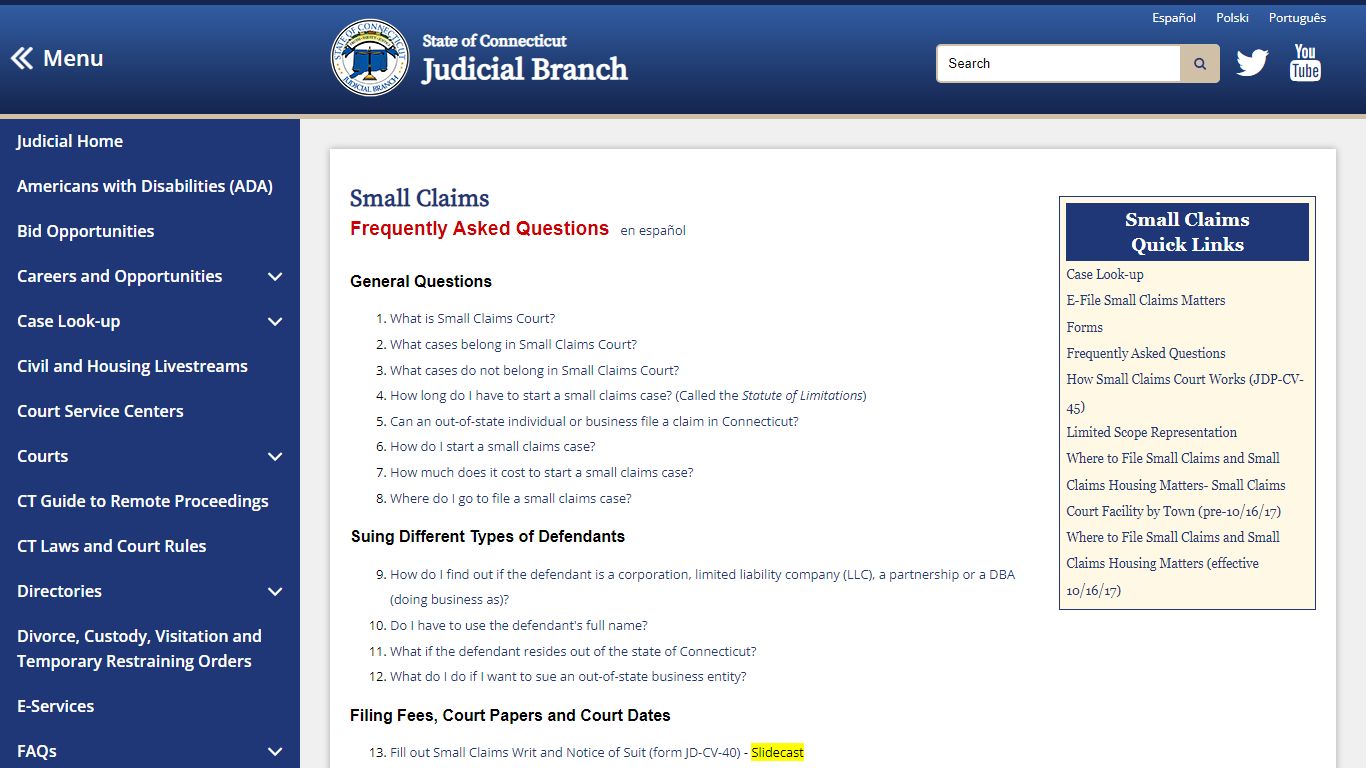Small Claims Frequently Asked Questions - CT Judicial Branch