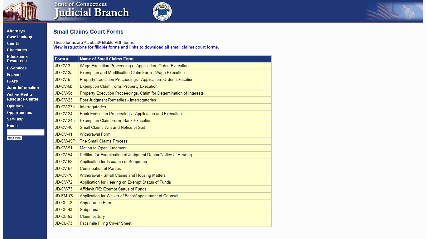 Small Claims Court Forms - ct